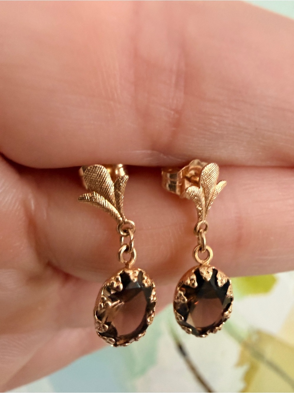 14k Gold Smoky Quartz Dangle Earrings